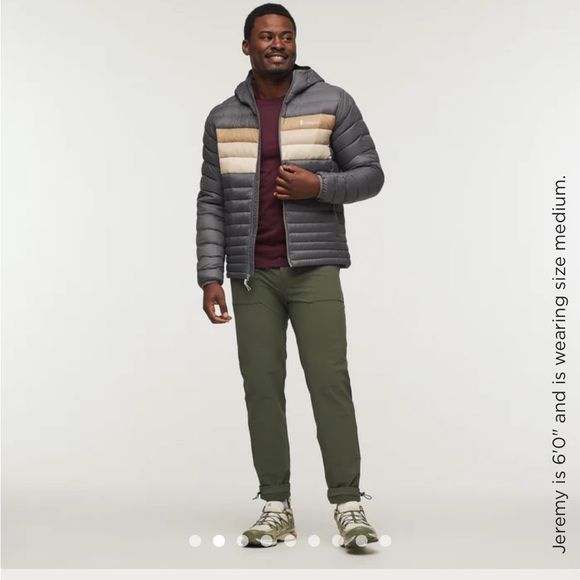 Cotopaxi Men’s XL Fuego Hooded Down Puffer Jacket Cinder Stripes Grey NWT - Picture 8 of 15